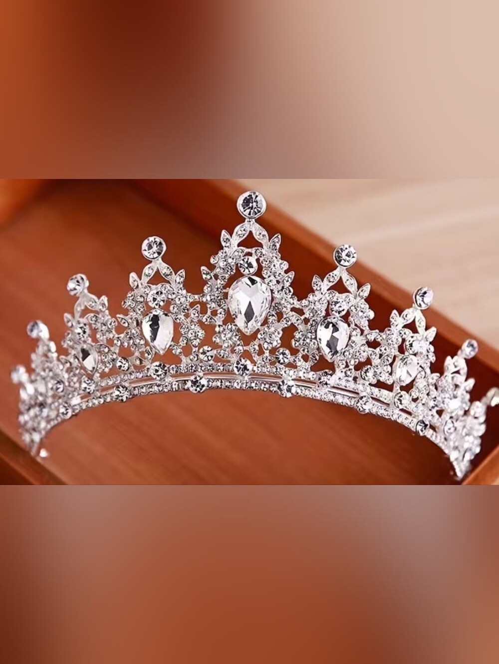 NIB AUSTRIAN CLEAR RHINESTONE TIARA CROWN WITH SIDE HAIR COMBS BRIDAL WEDDING